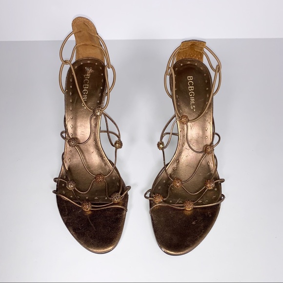 BCBGirls Copper Strappy Leather Heels Size 7.5 - Picture 2 of 8